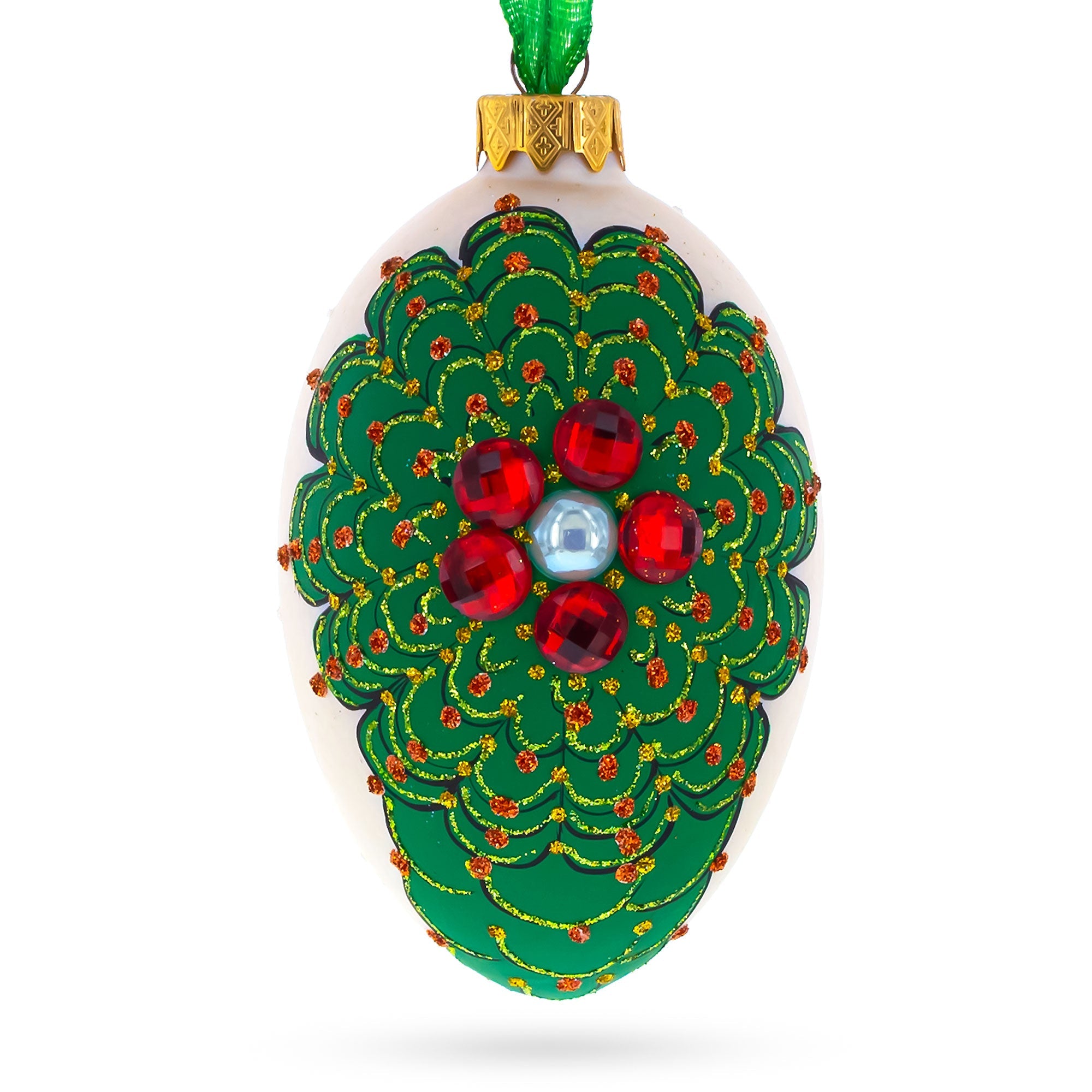 Louis-Francois Designer Jeweled Arabesque Glass Egg Christmas Ornament 4 Inches