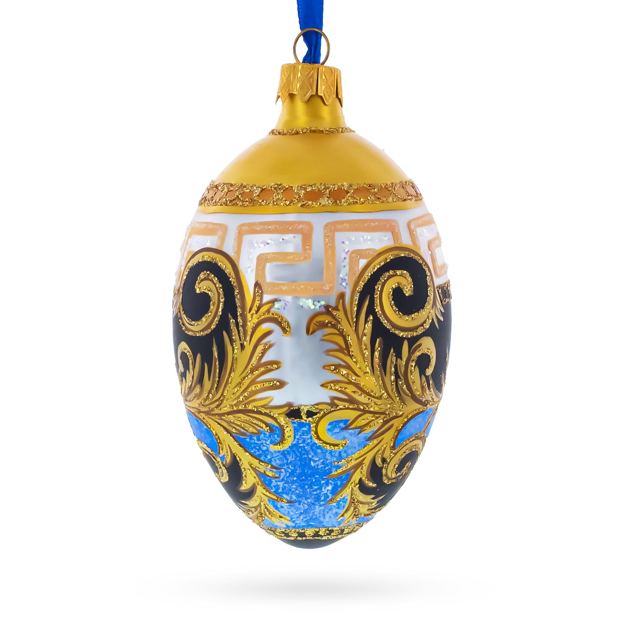 Italian Designer Fine Medallion Glass Egg Christmas Ornament 4 Inches