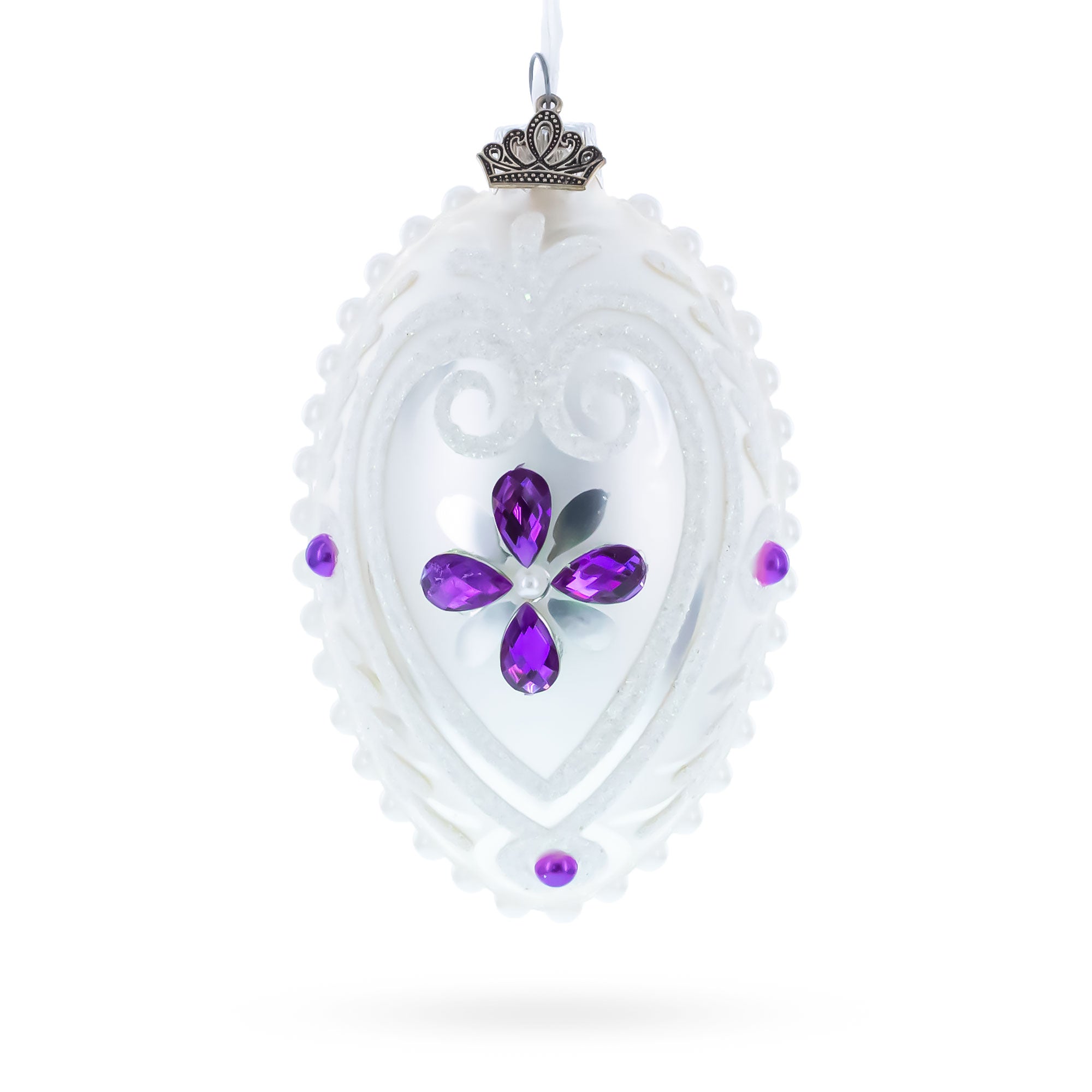 Purple Drops Glass Egg Christmas Ornament 4 Inches