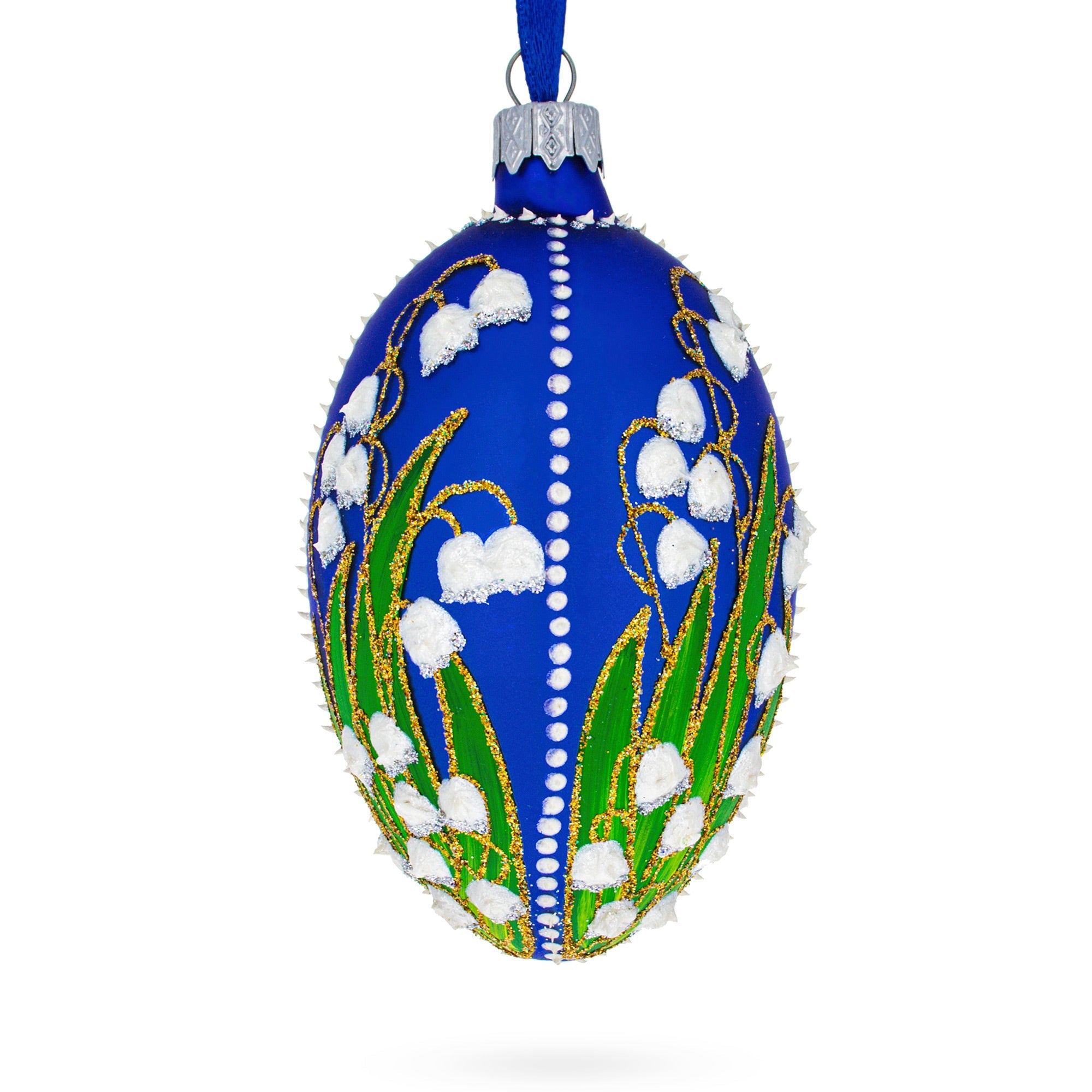 1898 Lilies of the Valley Royal in Blue Egg Glass Egg Christmas Ornament 4 Inches BestPysanky