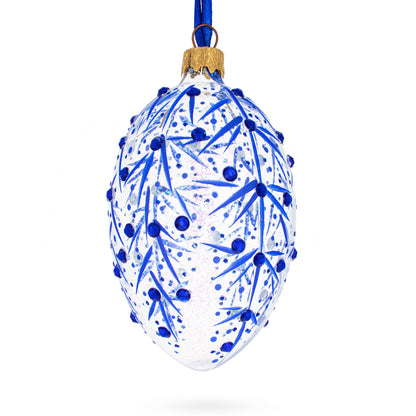 Blue Branches Glass Egg Christmas Ornament 4 Inches