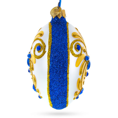Bejeweled Gold on Blue Glass Egg Christmas Ornament 4 Inches BestPysanky