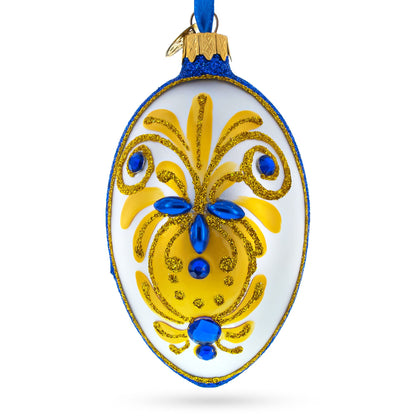 Bejeweled Gold on Blue Glass Egg Christmas Ornament 4 Inches BestPysanky