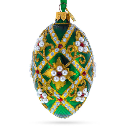 Jewels on Green Glass Egg Christmas Ornament 4 Inches BestPysanky