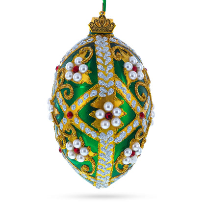 Jewels on Green Glass Egg Christmas Ornament 4 Inches BestPysanky