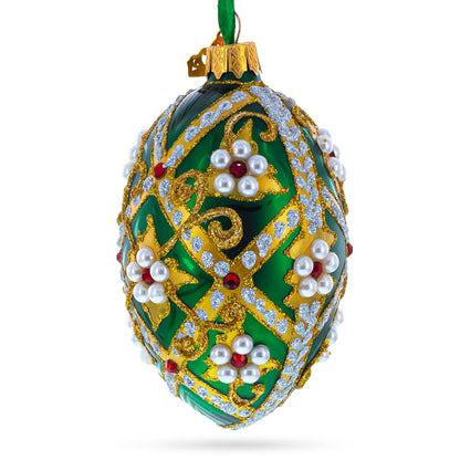 Jewels on Green Glass Egg Christmas Ornament 4 Inches BestPysanky