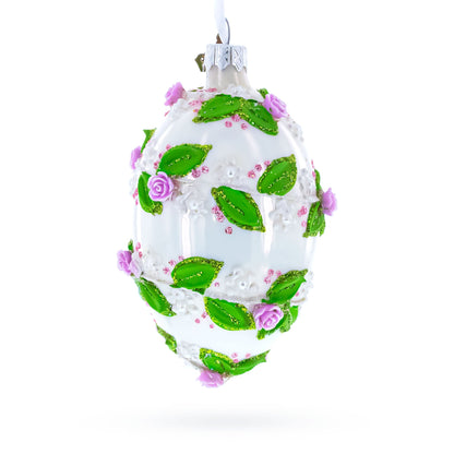 3D Roses in Silver Spiral Glass Egg Ornament 4 Inches BestPysanky