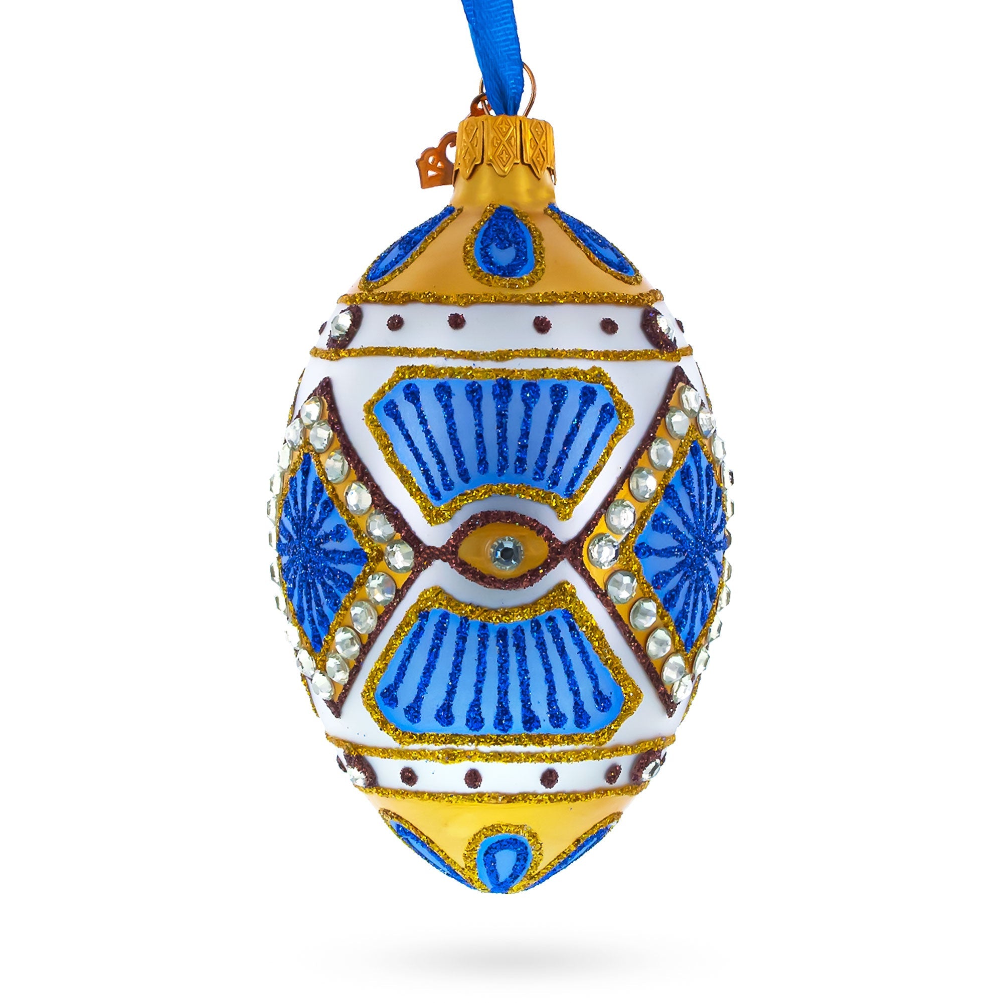 Diamonds on Square Glass Egg Ornament 4 Inches