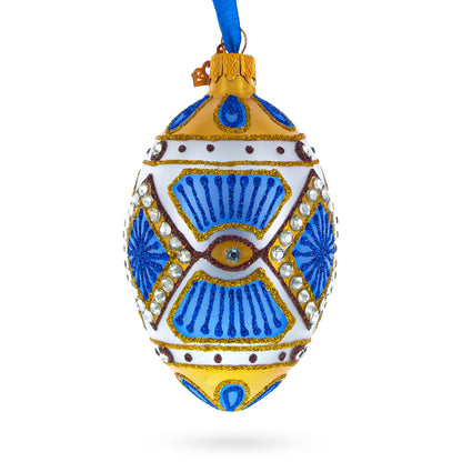 Diamonds on Square Glass Egg Ornament 4 Inches