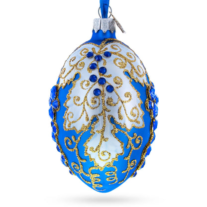 Blue Grapes on White Glass Egg Ornament 4 Inches BestPysanky