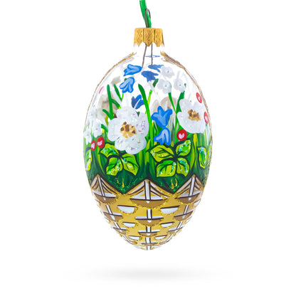 Summer Flowers Basket Glass Egg Ornament 4 Inches