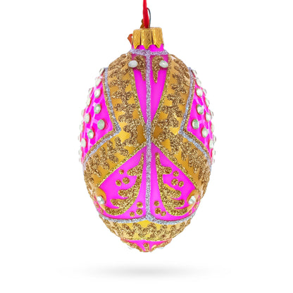 Jewels on Pink Glass Egg Ornament 4 Inches