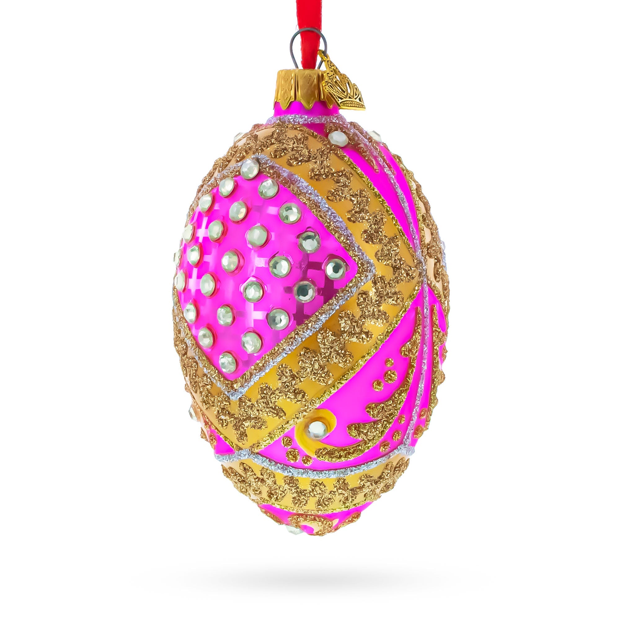 Jewels on Pink Glass Egg Ornament 4 Inches