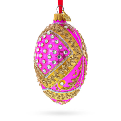 Jewels on Pink Glass Egg Ornament 4 Inches