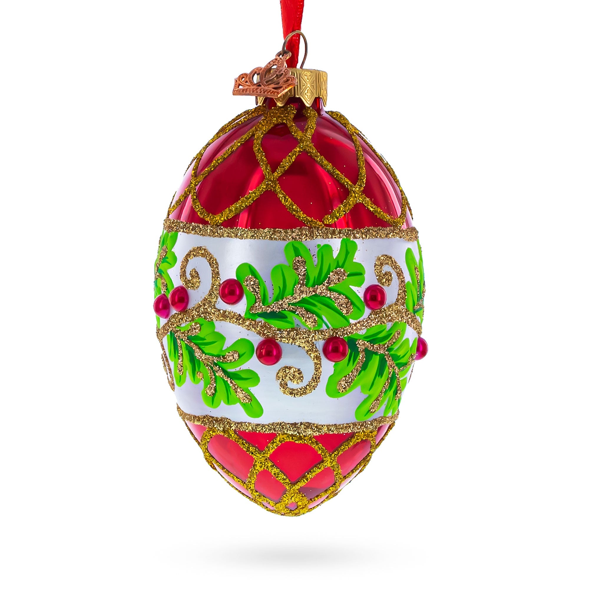 Berries on the Branch Glass Egg Ornament 4 Inches BestPysanky