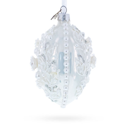 3D Pearl Roses Glass Egg Ornament 4 Inches BestPysanky