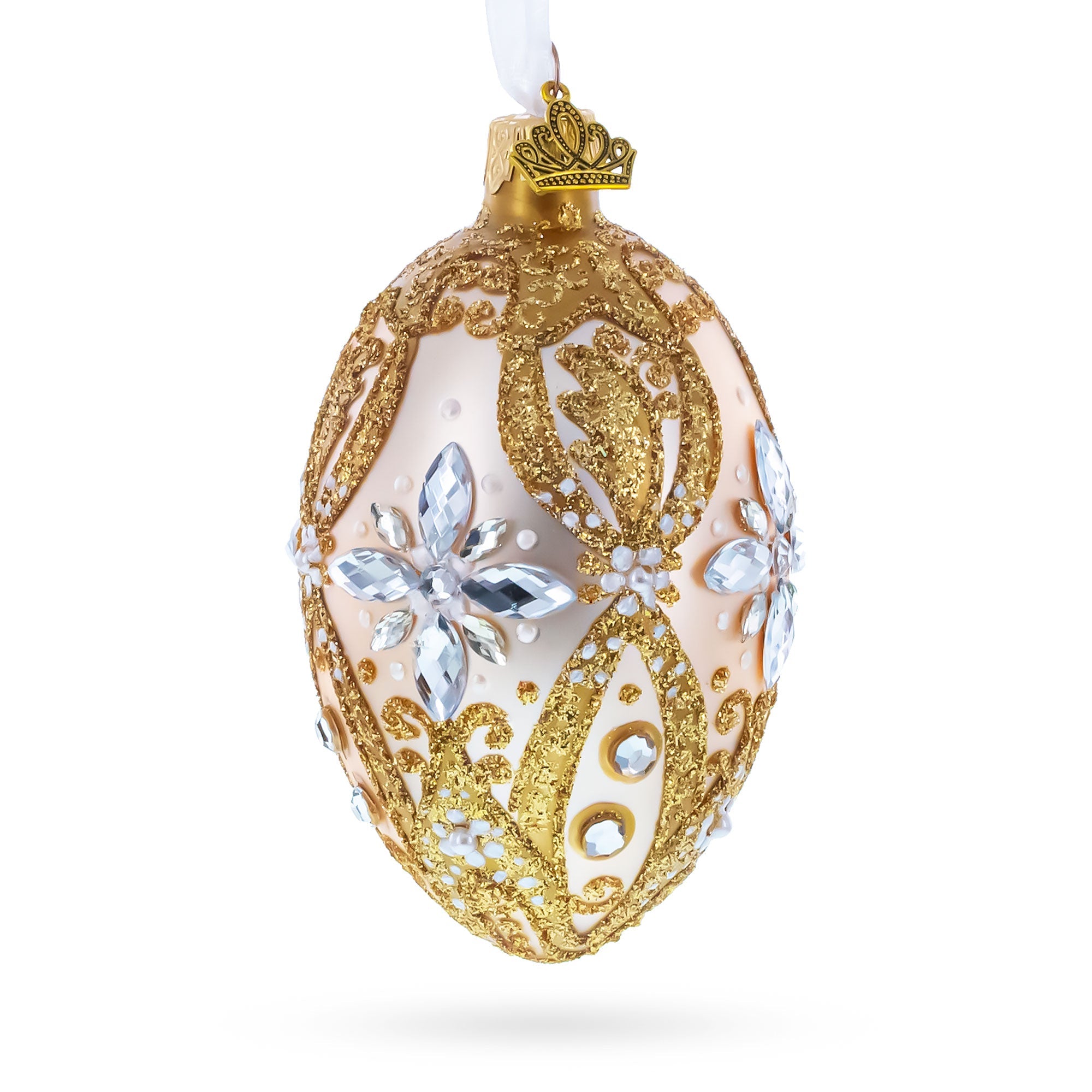 Diamond Star on Champagne Glass Egg Ornament 4 Inches