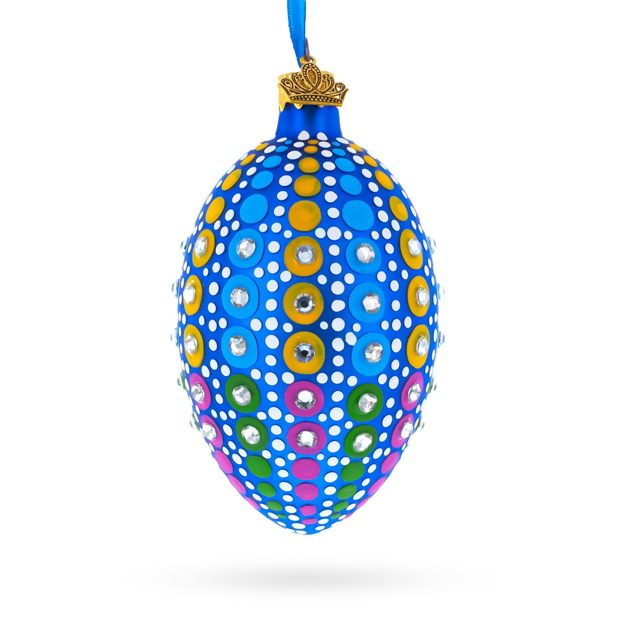 Vibrant Polka Dot Jewel-Toned Glass Egg Ornament  4 Inches