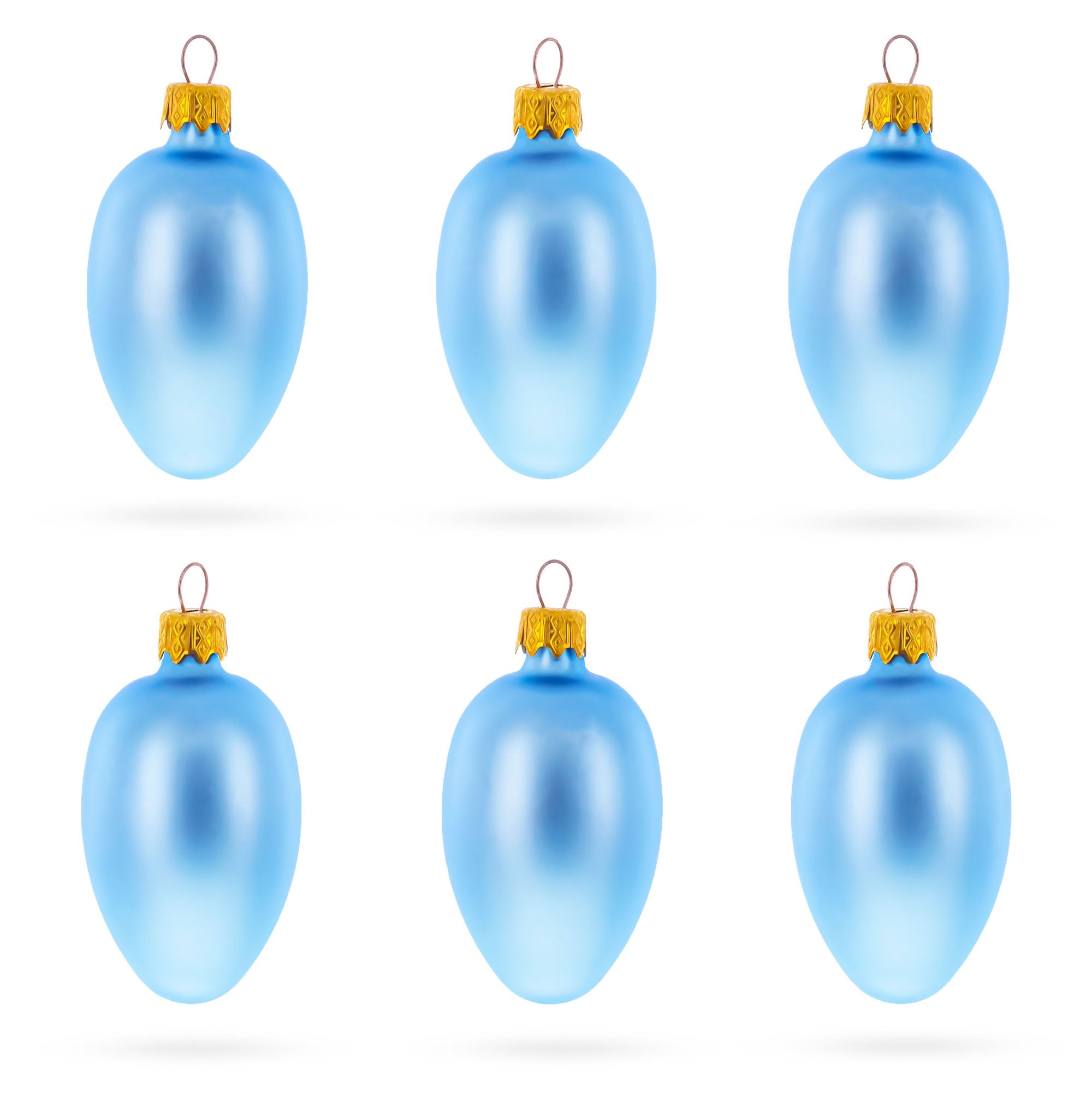 Set of 6 Blue Mini Glass Egg Ornaments 2.9 Inches
