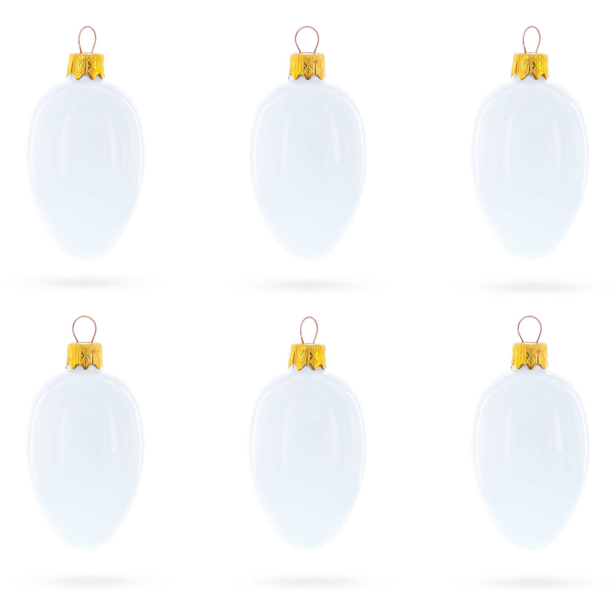 Set of 6 Glossy White Mini Glass Egg Ornaments 2.9 Inches