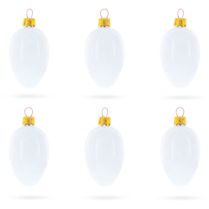 Set of 6 Glossy White Mini Glass Egg Ornaments 2.9 Inches