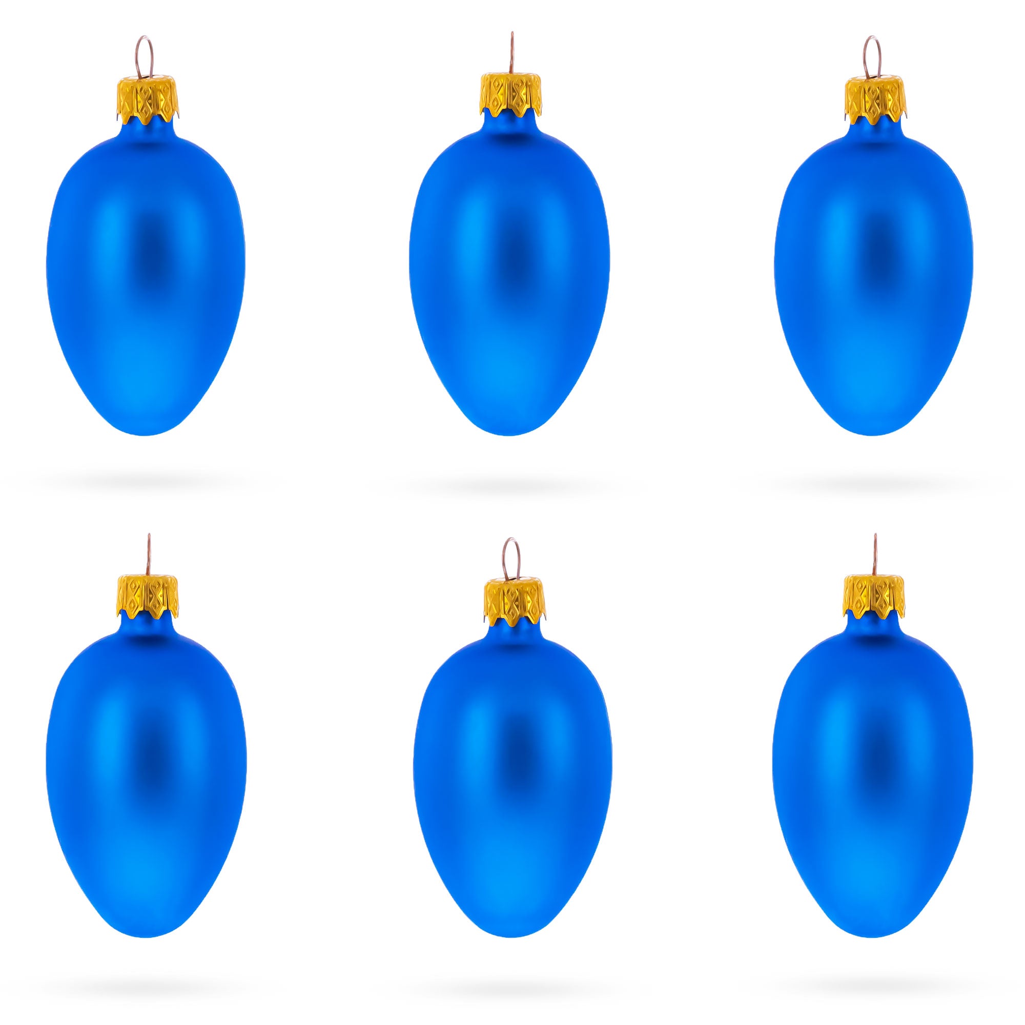 Set of 6 Matte Blue  Mini Glass Egg Ornaments 2.9 Inches