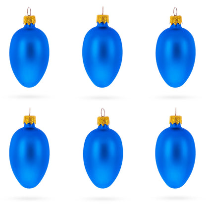 Set of 6 Matte Blue  Mini Glass Egg Ornaments 2.9 Inches