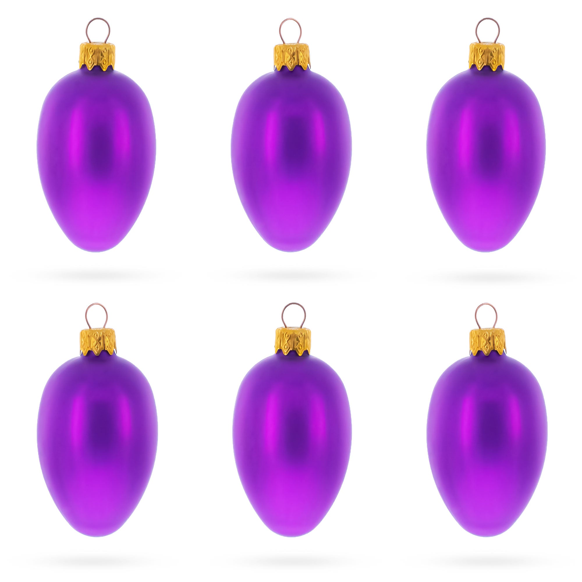 Set of 6 Purple Mini Glass Egg Ornaments 2.9 Inches