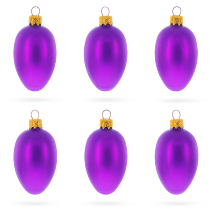 Set of 6 Purple Mini Glass Egg Ornaments 2.9 Inches
