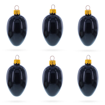 Set of 6 Black Mini Glass Egg Ornaments 2.9 Inches