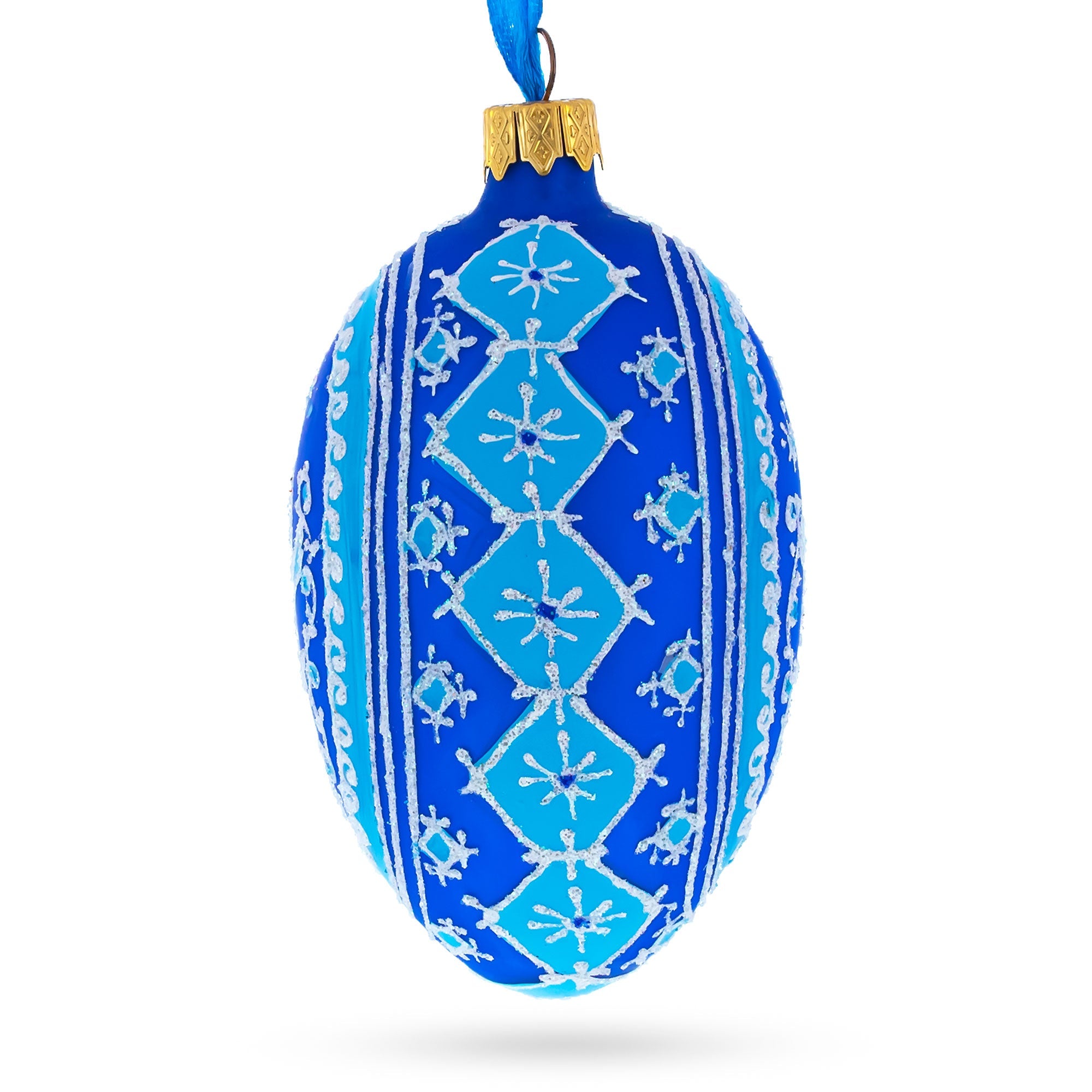 Blue Bird Pysanka Glass Egg Ornament 4 Inches