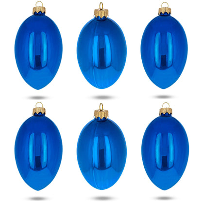 Set of 6 Blue Glossy Glass Egg Ornaments 4 Inches