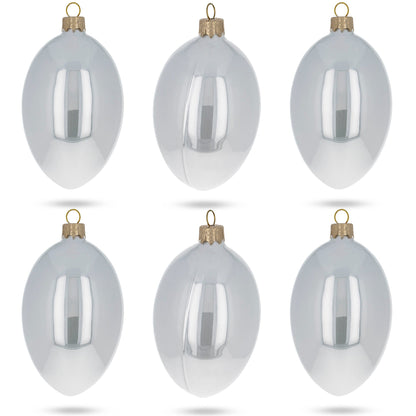 Set of 6 White Glossy Glass Egg Ornaments 4 Inches BestPysanky