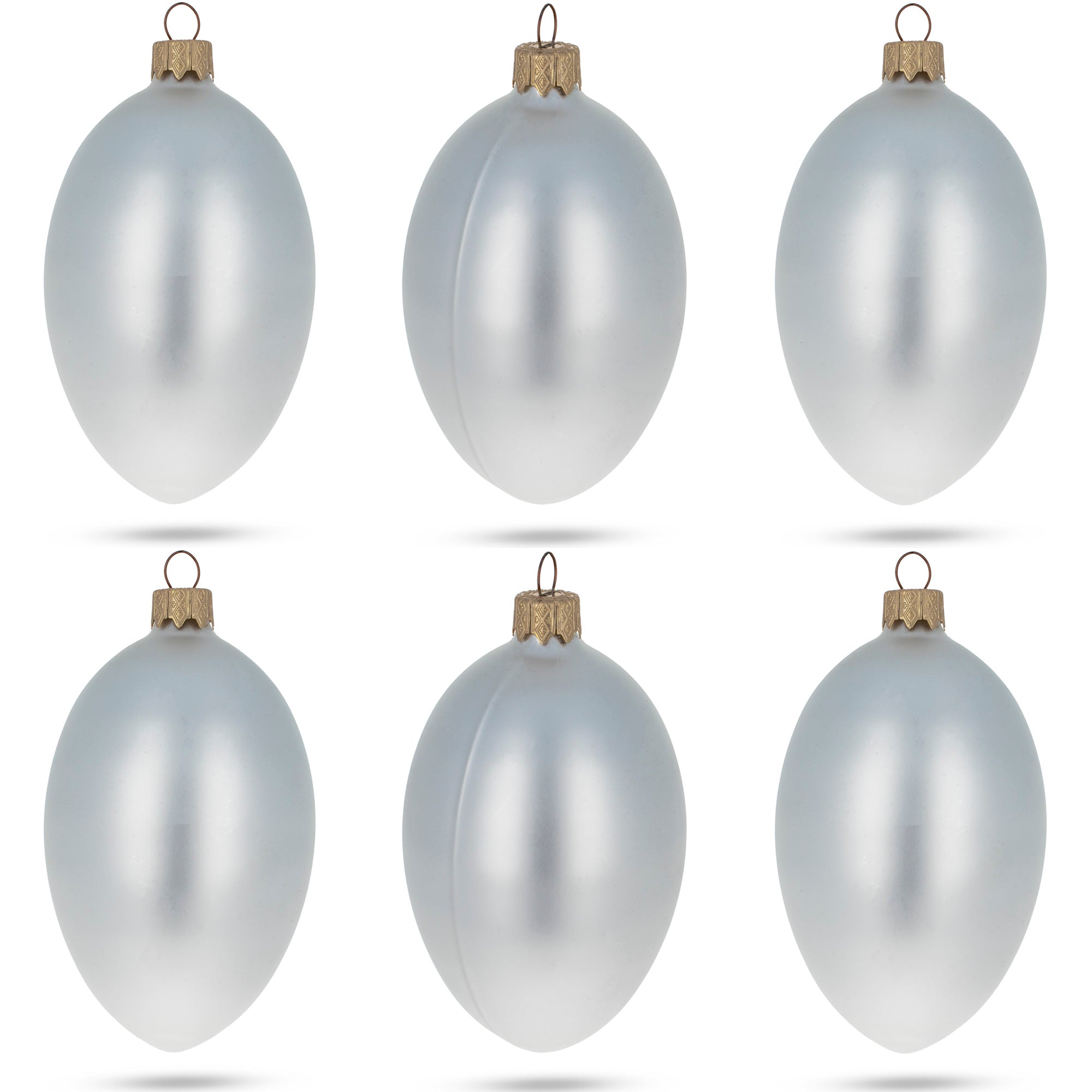 Set of 6 White Matte Glass Egg Ornaments 4 Inches