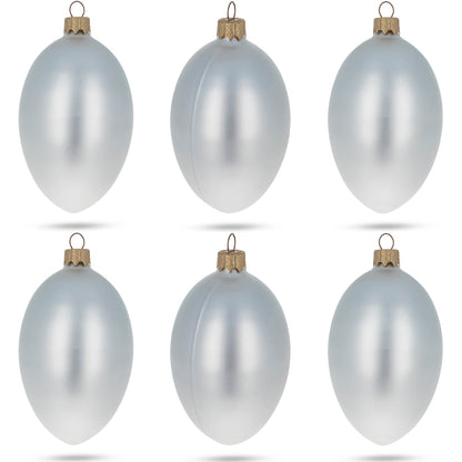 Set of 6 White Matte Glass Egg Ornaments 4 Inches
