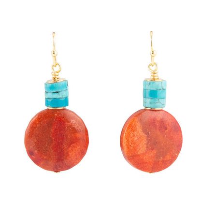 Longhorn Coral and Turquoise Drop Earrings Barse Jewelry