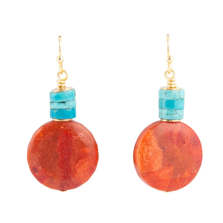 Longhorn Coral and Turquoise Drop Earrings Barse Jewelry