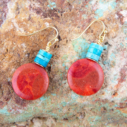 Longhorn Coral and Turquoise Drop Earrings Barse Jewelry
