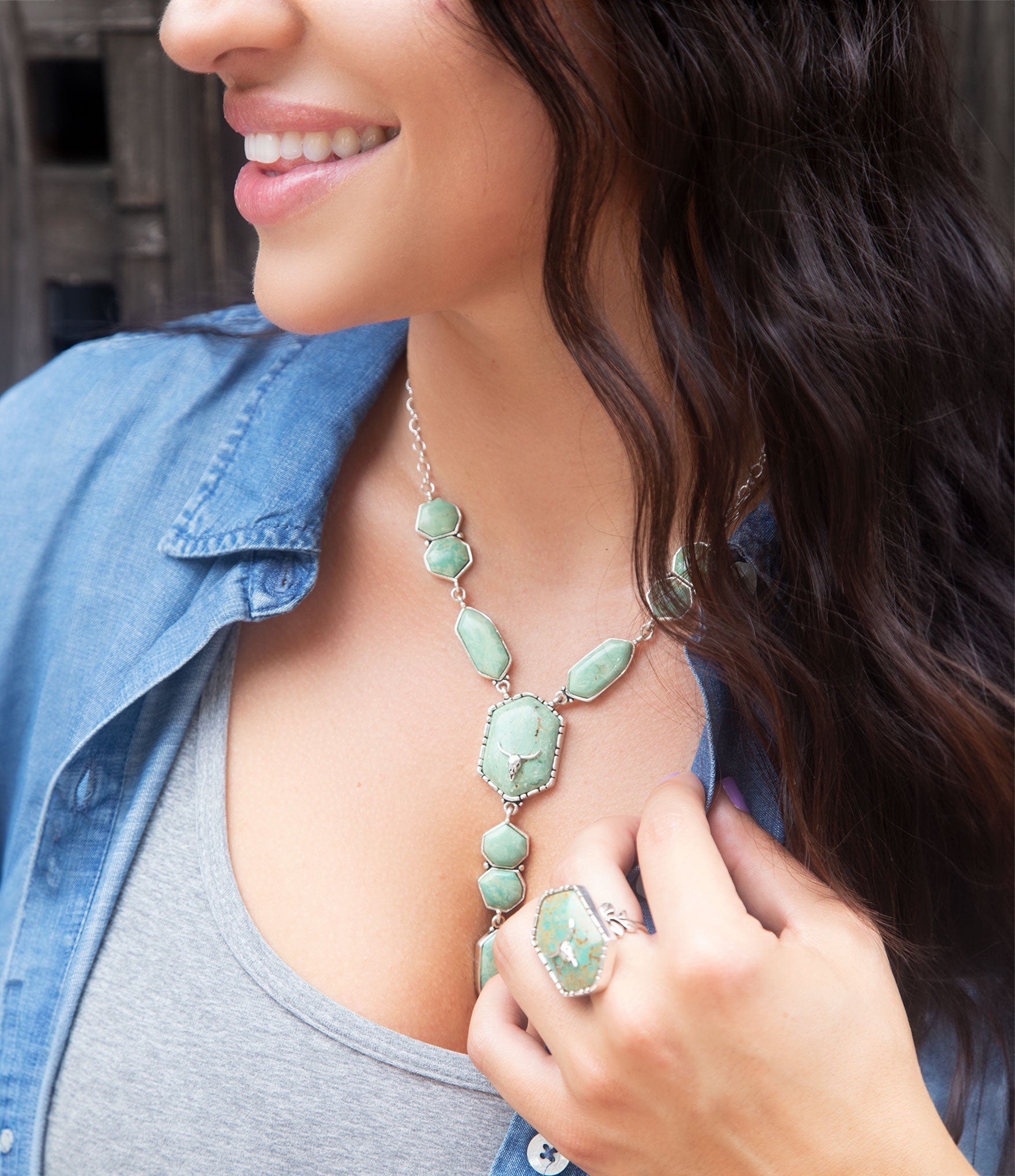 Longhorn Green Turquoise and Sterling Silver Necklace Barse Jewelry