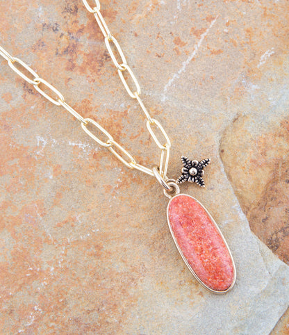 Lucent Orange Sponge Coral Pendant Golden Chain Necklace Barse Jewelry