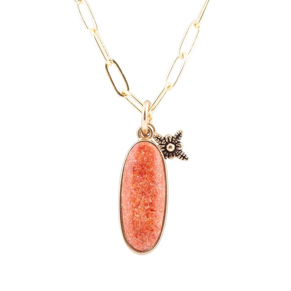 Lucent Orange Sponge Coral Pendant Golden Chain Necklace Barse Jewelry