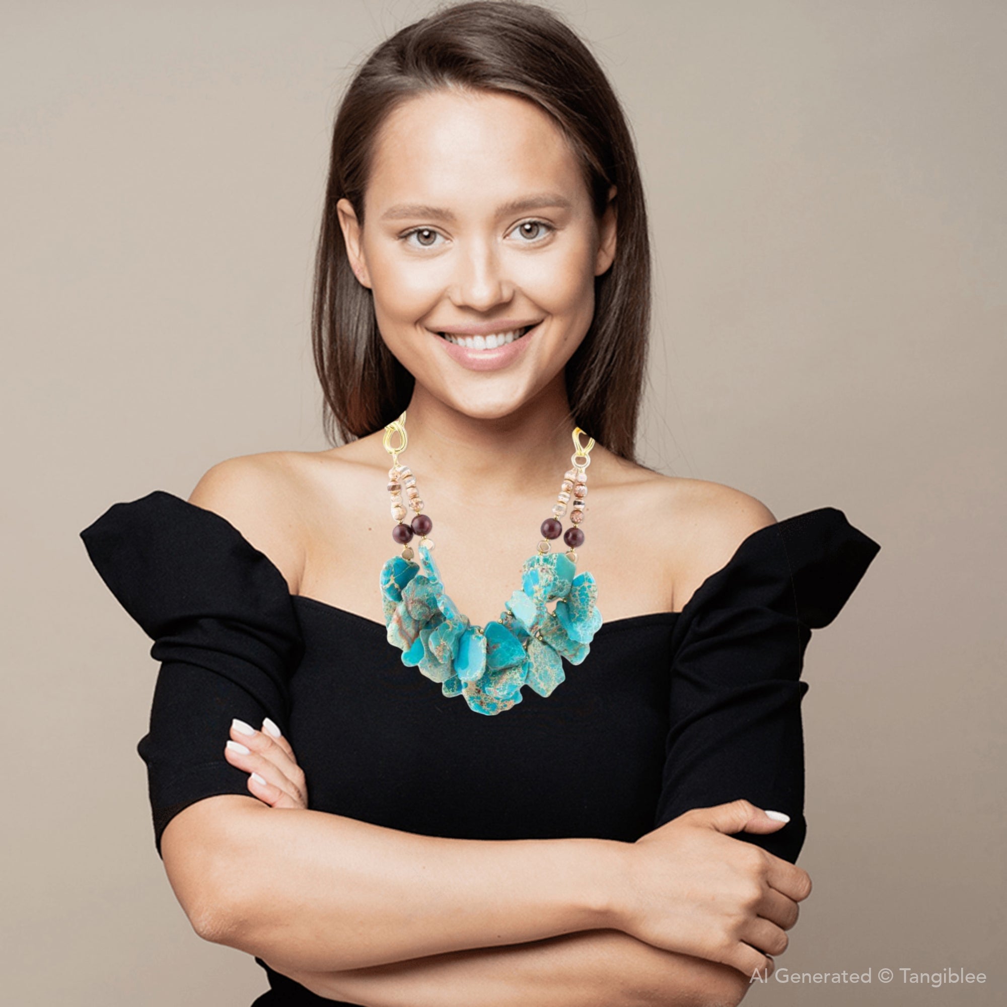 Lucia Blue Jasper and Fire Agate Golden Strand Necklace Barse Jewelry