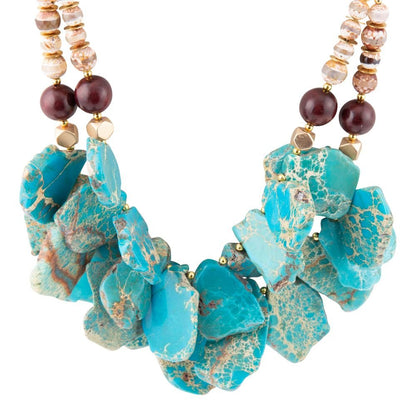 Lucia Blue Jasper and Fire Agate Golden Strand Necklace Barse Jewelry