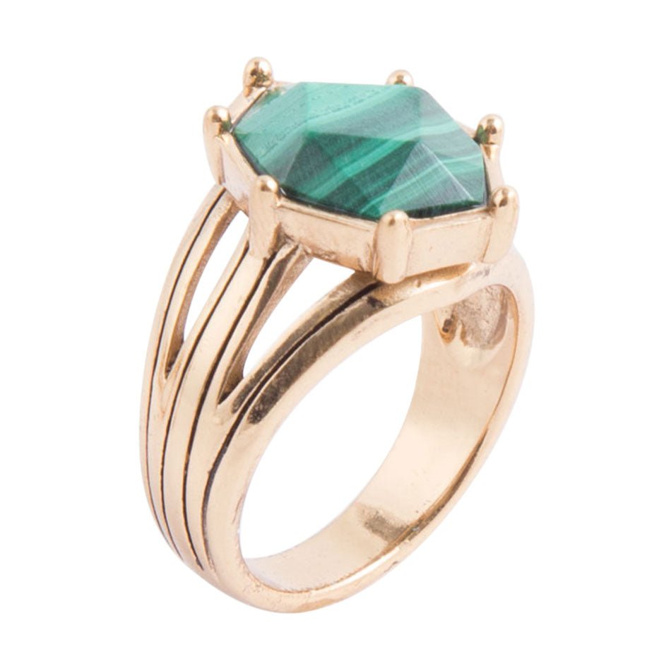Lucky 7's Green Malachite Golden Ring Barse Jewelry