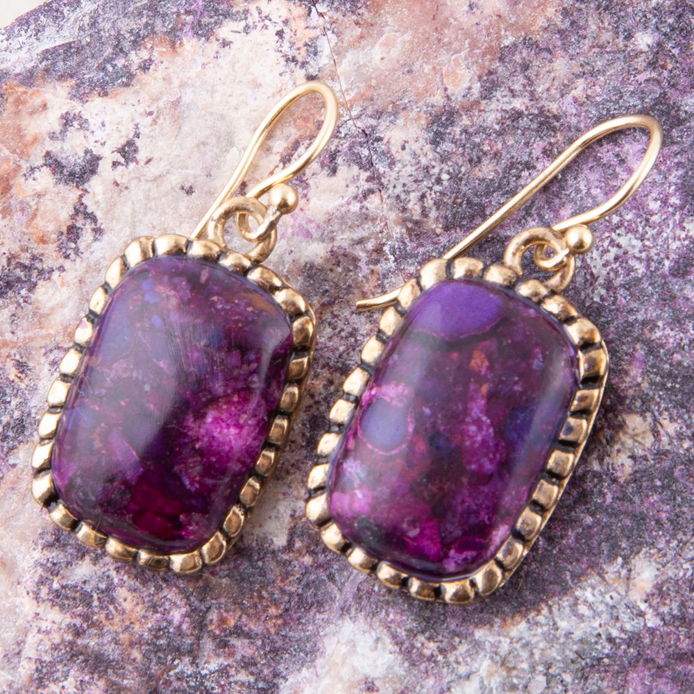 Luminous Purple Turquoise Golden Drop Earrings Barse Jewelry