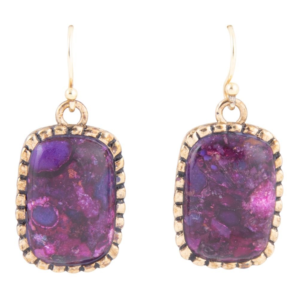 Luminous Purple Turquoise Golden Drop Earrings Barse Jewelry