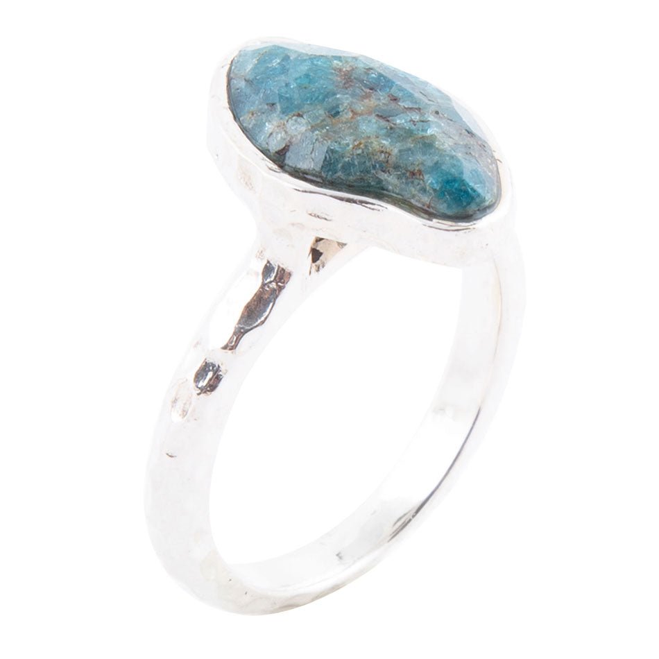 Luna Faceted Blue Apatite and Sterling Silver Hammered Ring Barse Jewelry