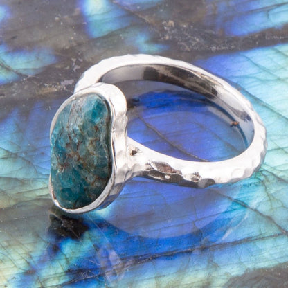 Luna Faceted Blue Apatite and Sterling Silver Hammered Ring Barse Jewelry
