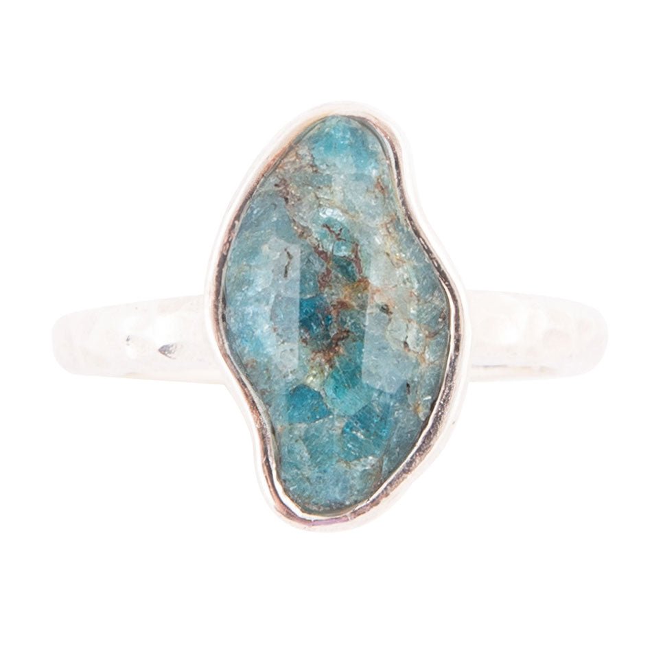 Luna Faceted Blue Apatite and Sterling Silver Hammered Ring Barse Jewelry