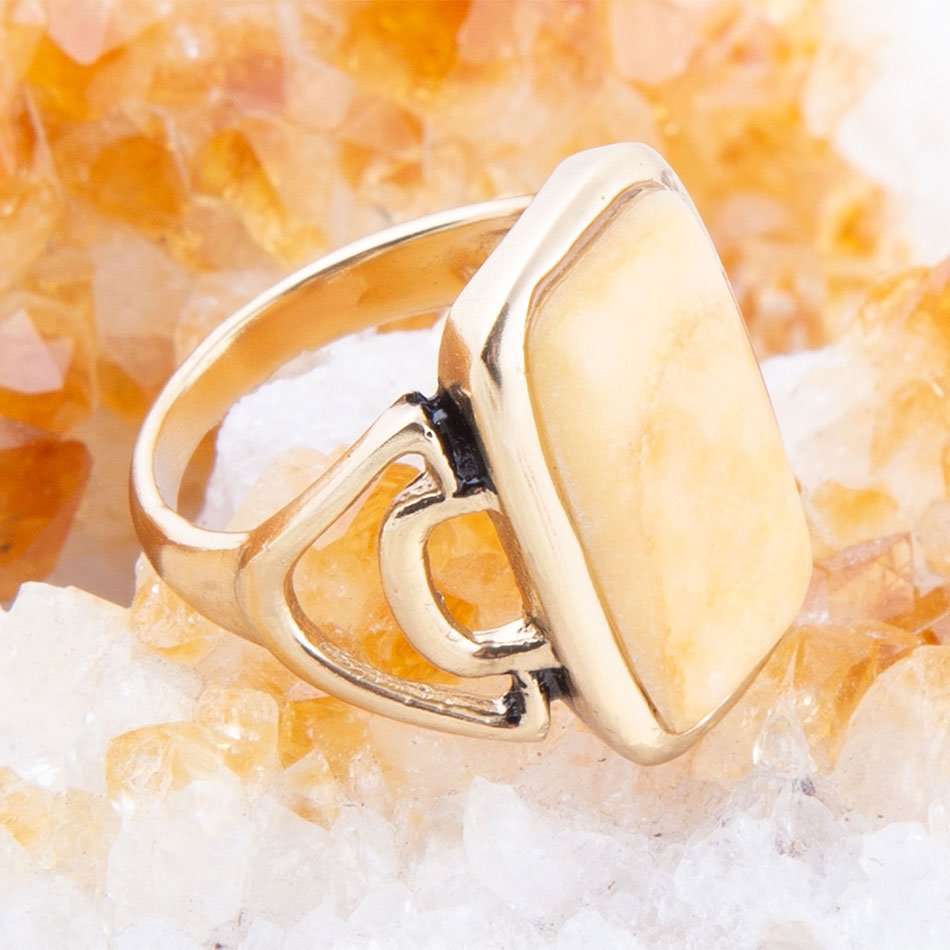 Luster Yellow Agate Golden Statement Ring Barse Jewelry